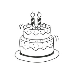 Birthday cake doodle illustration isolated on white background 