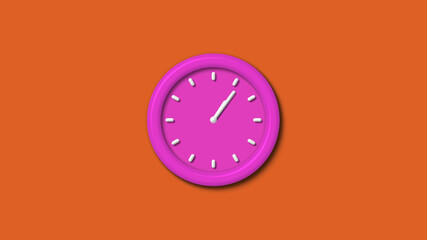 Amazing pink color 3d wall clock isolated on brown background,12 hours 3d wall clock