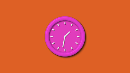 Amazing pink color 3d wall clock isolated on brown background,12 hours 3d wall clock