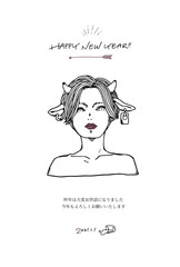 2021年賀状_牛ガール_ショート