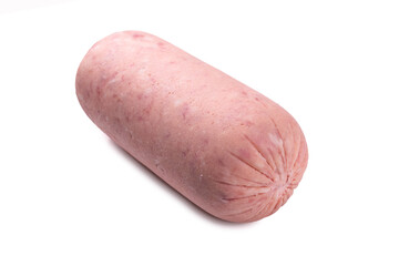 Boiled sausage isolated on white background. Slices.