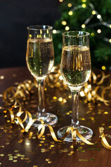 Pair glass of champagne. New year celebration or Christmas concept theme