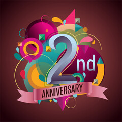 2nd years anniversary wreath ribbon logo, geometric background