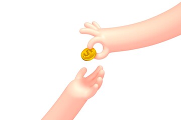 Vector cartoon hand with golden dollar coin