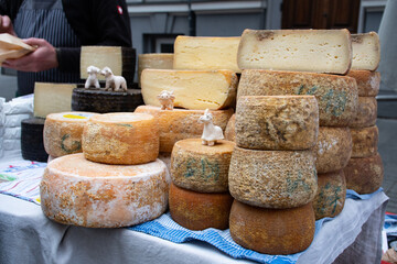 Variety homemade bio natural cheese in a street food market
