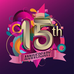 15th years anniversary wreath ribbon logo, geometric background