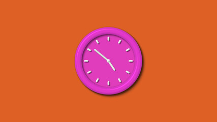 Amazing pink color 12 hours 3d wall clock isolated on brown background,3d wall clock