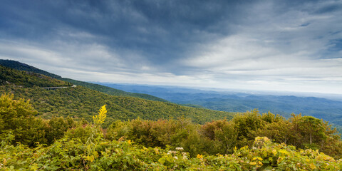 Panoramic view from an overlook along the Blue Ridge Parkway