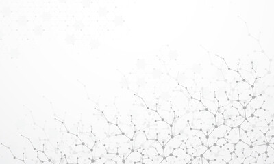 Molecular structure background. Science template wallpaper or banner with a DNA molecules. Asbtract scientific molecule background. Wave flow, innovation pattern. Vector illustration.