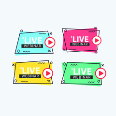 Live Webinar Button, icon, emblem label gradient Vector illustration flat linear badge and banner, scroll, sticker, ribbon, embem, poster.