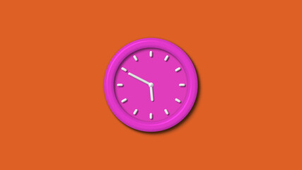 12 hours pink color 3d wall clock isolated on brown background,3d wall clock,counting down 3d wall clock