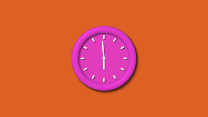 12 hours pink color 3d wall clock isolated on brown background,3d wall clock,counting down 3d wall clock
