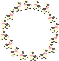 クレヨン画風の牛全身丸フレーム