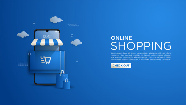 Online Shopping Background, For Website Or Mobile App.
