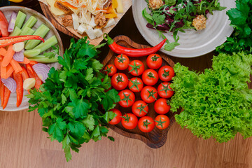 Presentation of georgian cuisine. Baked mushrooms with suluguni cheese, Tbilisi Caesar, caprese, lavash bread, Pkhali.