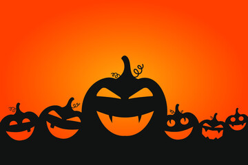 Happy Halloween. Cute pumpkins background. Halloween card design template for print or web - 383218524