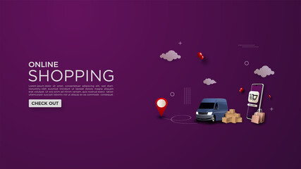 Online shopping background, with the concept of sending goods by car.
