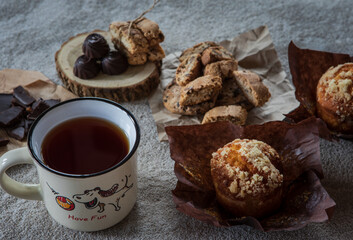 biscuits, muffins and dried fruits for tea
