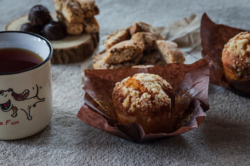 biscuits, muffins and dried fruits for tea
