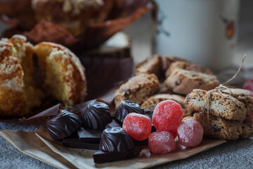 biscuits, muffins and dried fruits for tea
