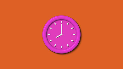 12 hours pink color 3d wall clock isolated on brown background,3d wall clock,counting down 3d wall clock