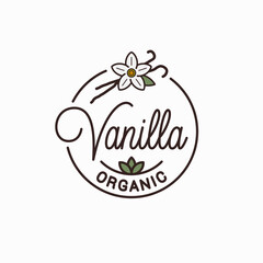 Vanilla logo. Round linear logo of vanilla flower - 383220994