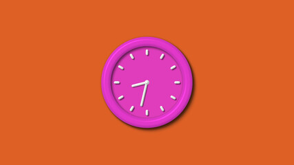 12 hours pink color 3d wall clock isolated on brown background,3d wall clock,counting down 3d wall clock