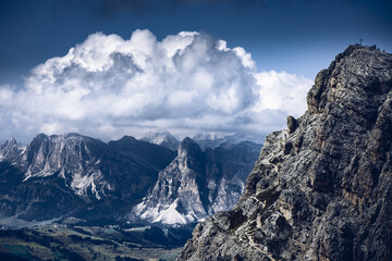 Fototapeta na wymiar People on Little Lagazuoi peak, Dolomites UNESCO