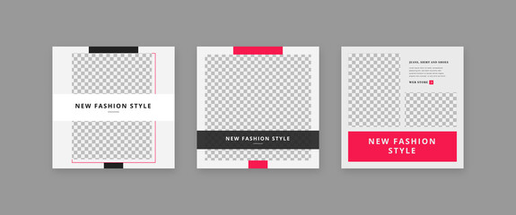 Set of Social Media Post Template,  Editable Square Banner Ads, Geometric Creative Shape, Electronic Media Vector Illustration	