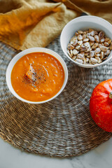 pumpkin soup for dinner in a rustic style