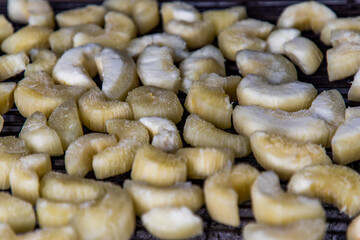 Tapioca or cassava roasted on charcoal stove at Street food. Healthy food. Selective focuse.