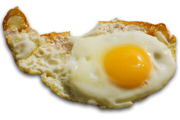 Single fried egg isolated on white background.