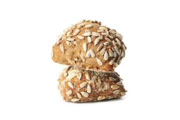 Buns with sunflower seeds isolated on white background