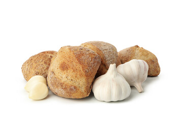 Buns and garlic isolated on white background