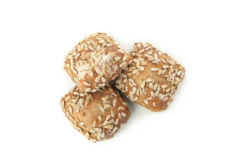 Buns with sunflower seeds isolated on white background