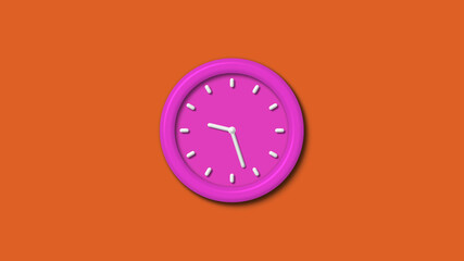 Amazing pink color 3d wall clock isolated on brown background,3d wall clock