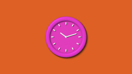 Amazing pink color 3d wall clock isolated on brown background,3d wall clock