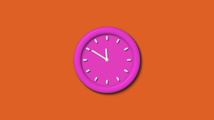 Amazing pink color 3d wall clock isolated on brown background,3d wall clock