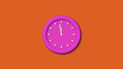Amazing pink color 3d wall clock isolated on brown background,3d wall clock