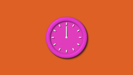 Amazing pink color 3d wall clock isolated on brown background,3d wall clock
