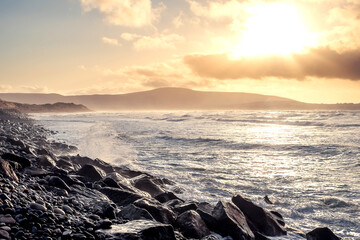 View on Atlantic ocean at Sunset, Strandhill beach, county Sligo Ireland.