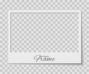 Empty horizontal white photo frame with an inscription. Vector illustration