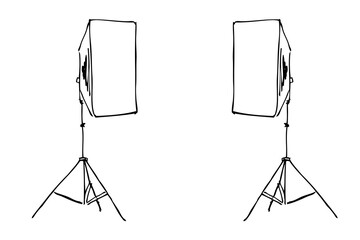 Vector Outline Manual Hand Draw Sketch Rectangle Softbox, Isolated on White