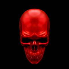 Scull Metallic Paint Red Color. Front view. 3D render Illustration isolated on background.