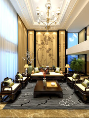 Modern living room, living room interior with Sofa sets, 3d Rendering.