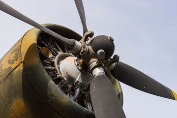 Propeller and engine of the old Soviet biplane.