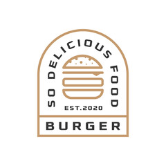 American delicious hamburger food logo design. Vector illustration of fast food.