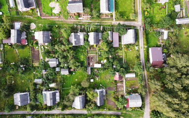 Top view of the suburban area summer day.