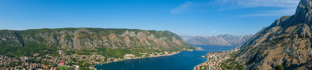 Fototapeta na wymiar Panoramic view of Kotor Bay, Montenegro. Harbor of Kotor.