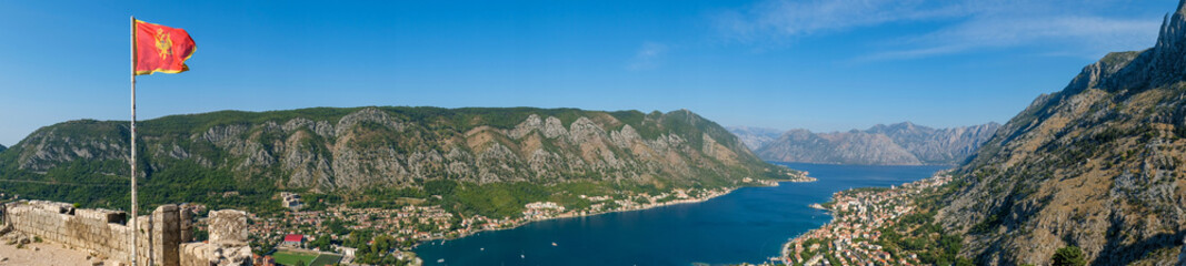 Panoramic view of harbor of Kotor, Montenegro. Kotor bay, Adriatic sea.